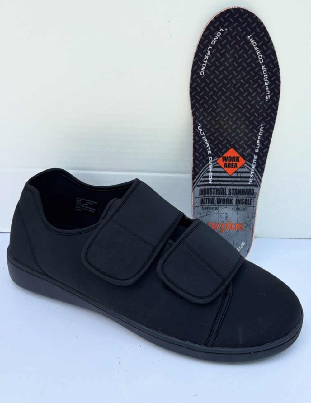 KingSize Men's Extra Wide Antimicrobial Walking Shoes + Ultra Work Insoles Black